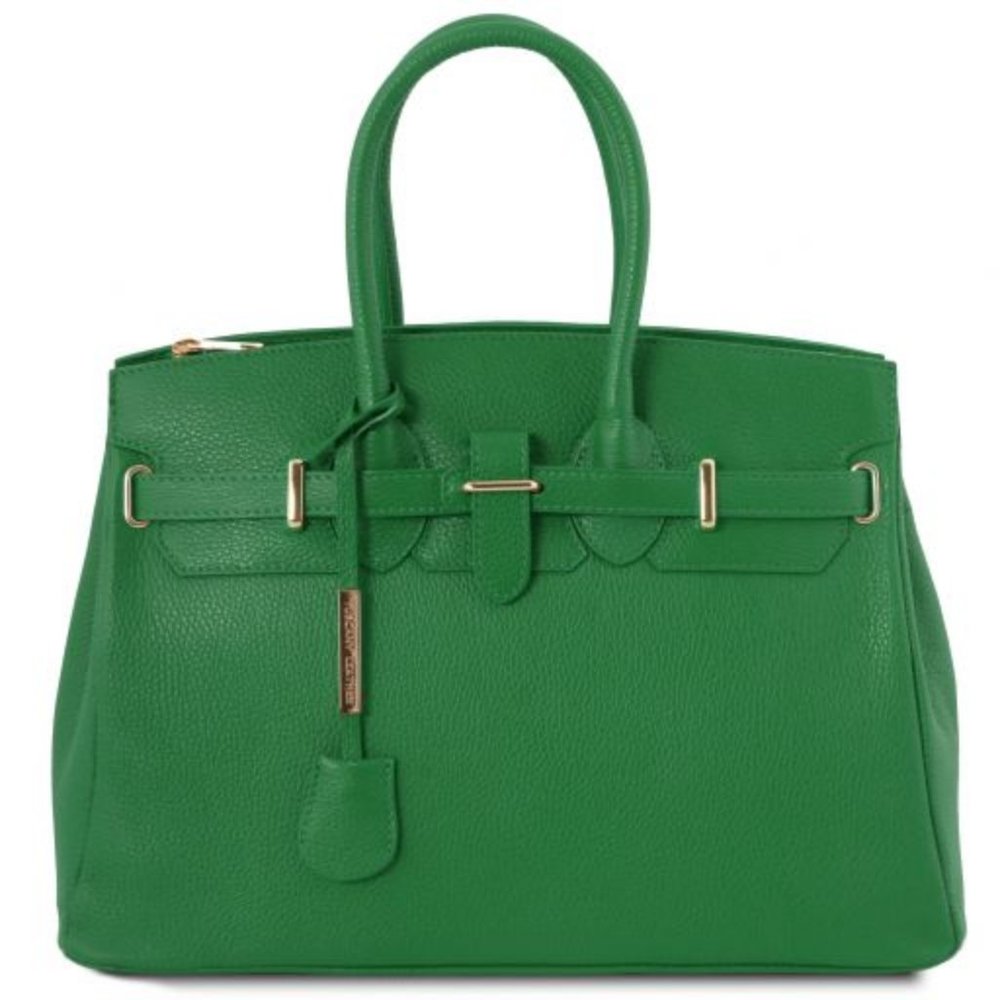 Tuscany Leather Firenze Large Leather Handbag With Golden Hardware in Green NWT